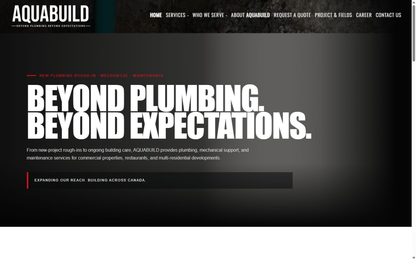 AquaBuild website homepage