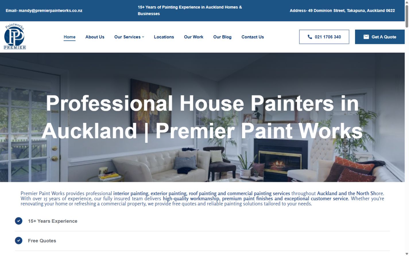 Premier Paintworks website homepage